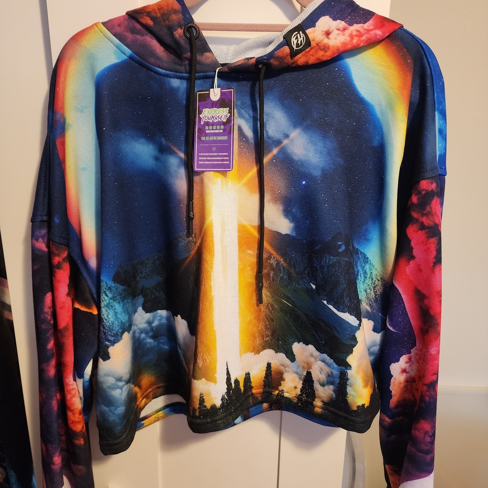 Galaxy Print Cropped Hoodie Sweater - Multi